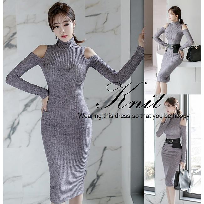 ワンピース レディース ロングワンピース ハイネック ニット ニットワンピース セクシー 肩あき タイト Ven おとりよせ Com 通販 Yahoo ショッピング