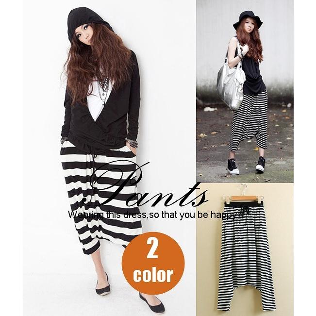 サルエルパンツ ボーダーパンツ ボーダー柄パンツ クロップドパンツ レディース ボトムス 白 黒 モノトーン バイカラー ゆったり カジュアル リラッ Www Arilab Com Tr Index Php