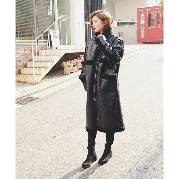 ムートン風コート ロングコート 長袖 スタンドカラー 裏ボア レザー調 スエード調 シンプル 無地 レディース アウター 秋冬 あったか 防寒 Ven おとりよせ Com 通販 Yahoo ショッピング