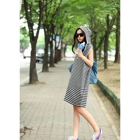 ノースリパーカーワンピ ボーダーワンピ ボーダー ノースリーブ パーカーワンピ ワンピース ワンピ ブラック グリーン ゆったり 重ね着 カジュアル Ven おとりよせ Com 通販 Yahoo ショッピング