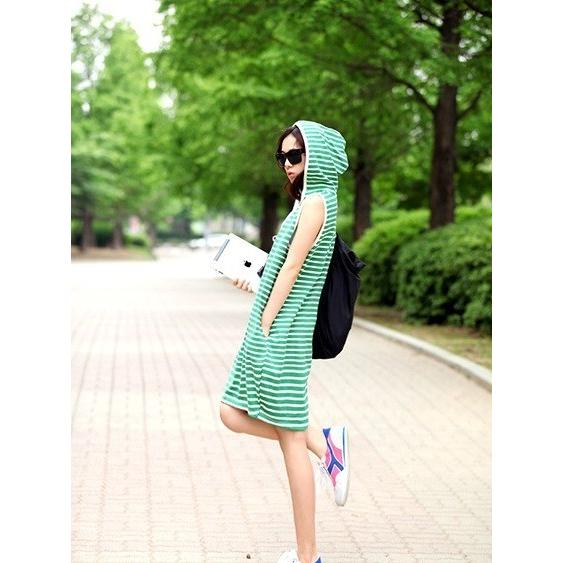 ノースリパーカーワンピ ボーダーワンピ ボーダー ノースリーブ パーカーワンピ ワンピース ワンピ ブラック グリーン ゆったり 重ね着 カジュアル Ven おとりよせ Com 通販 Yahoo ショッピング