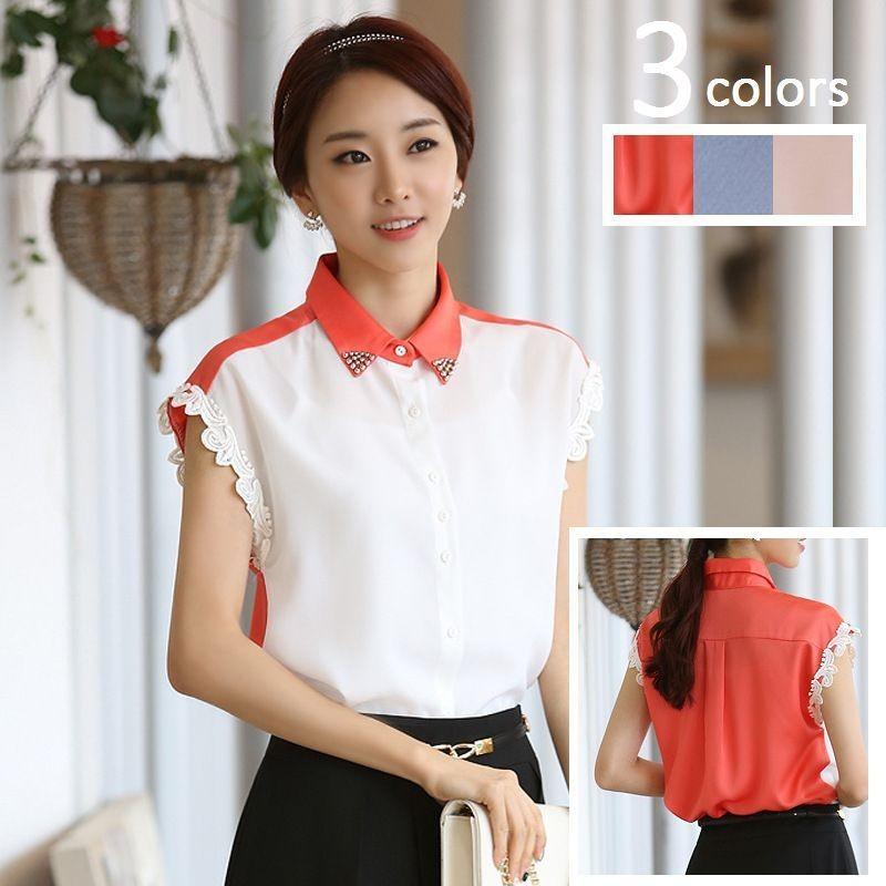 ノースリーブシャツ ノースリーブ ブラウス ノースリ シャツ ブラウス レディース バイカラー 色切替 レース スタッズ シフォン キレイめ 大人 上 Yy おとりよせ Com 通販 Yahoo ショッピング