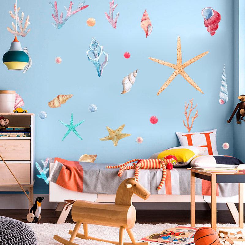 ウォールステッカー 秋冬新作 壁紙シール シールタイプ はがせる 海の世界 ヒトデ 貝殻 サンゴ オーシャン シェル ルームデコレーション ウォールデコレーショ
