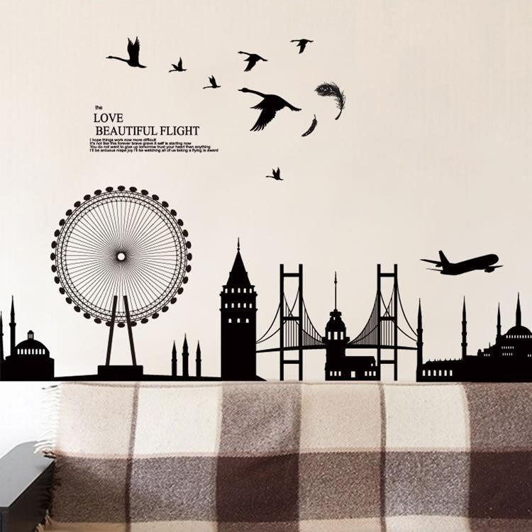ウォールステッカー 壁紙シール 壁装飾 インテリア 切り絵風 観覧車 橋 飛行機 街並み Diy 模様替え ベットルーム 寝室 リビング 居間 取り外 Zak おとりよせ Com 通販 Yahoo ショッピング