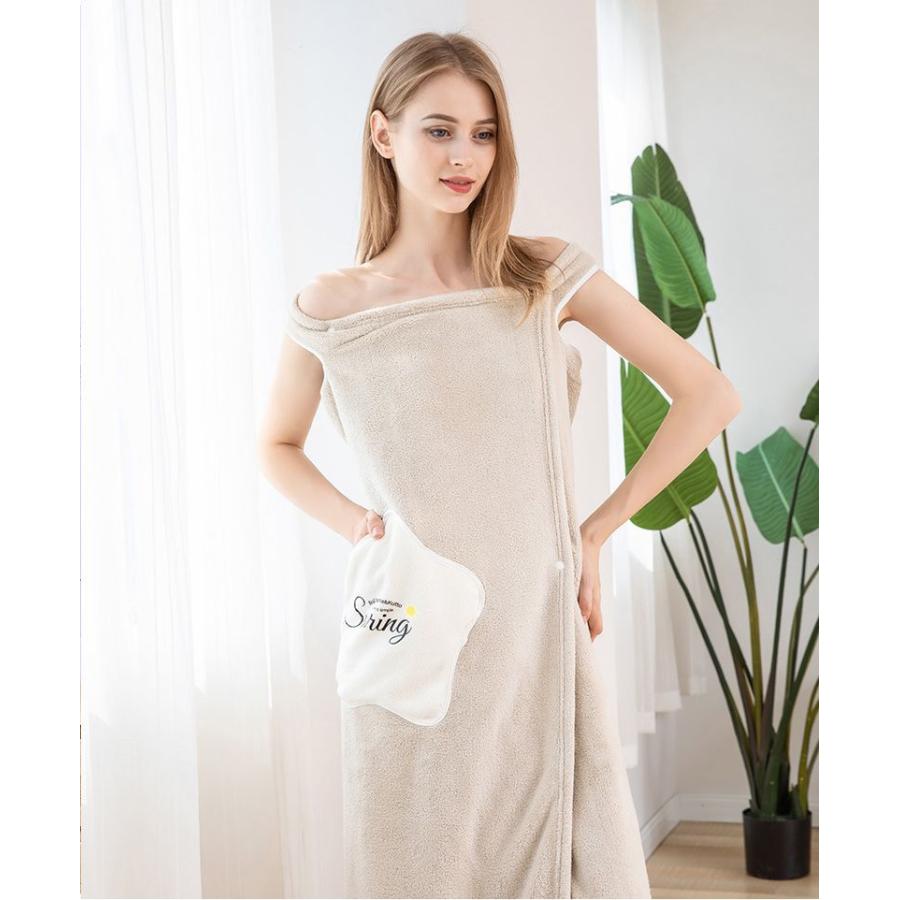 バスローブ タオルワンピース 着るバスタオル Sale Off ルームウエア レディース バスグッズ バス用品 膝丈 かわいい お風呂用品 無地 ポケット ロゴ ボタン