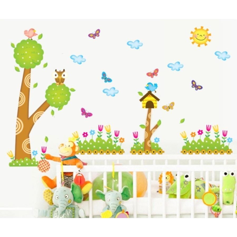 ウォールステッカー シール式 壁紙シール お花畑 ツリー 鳥 巣箱 チョウ 太陽 イラスト 子供部屋 キッズルーム おしゃれ かわいい ウォールシール Zak おとりよせ Com 通販 Yahoo ショッピング