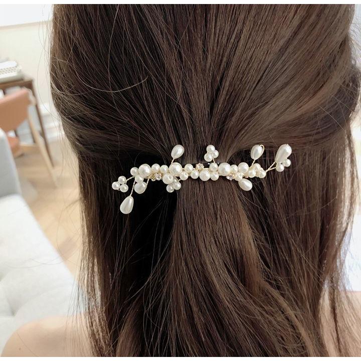 バレッタ ヘアアクセサリー レディース ラインストーン フェイクパール 細身 髪留め 髪飾り まとめ髪 ハーフアップ ヘアアレンジ 存在感 大ぶり 上 Zak おとりよせ Com 通販 Yahoo ショッピング