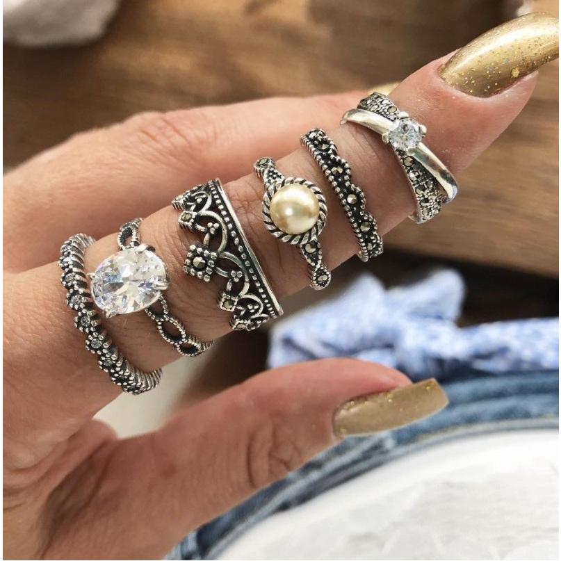 指輪 リング ファッションリング 6個セット レディース アクセサリー ジュエリー 細い 細め 冠 ラインストーン フェイクパール レトロ調 ビンテー Zak おとりよせ Com 通販 Yahoo ショッピング