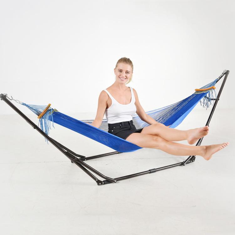ハンモック ステンレス 折りたたみ 自立式 アウトドア 昼寝 男女兼用 メンズ レディース 男性 女性 キャンプ 野外 室内 どこでも ブルー おしゃ