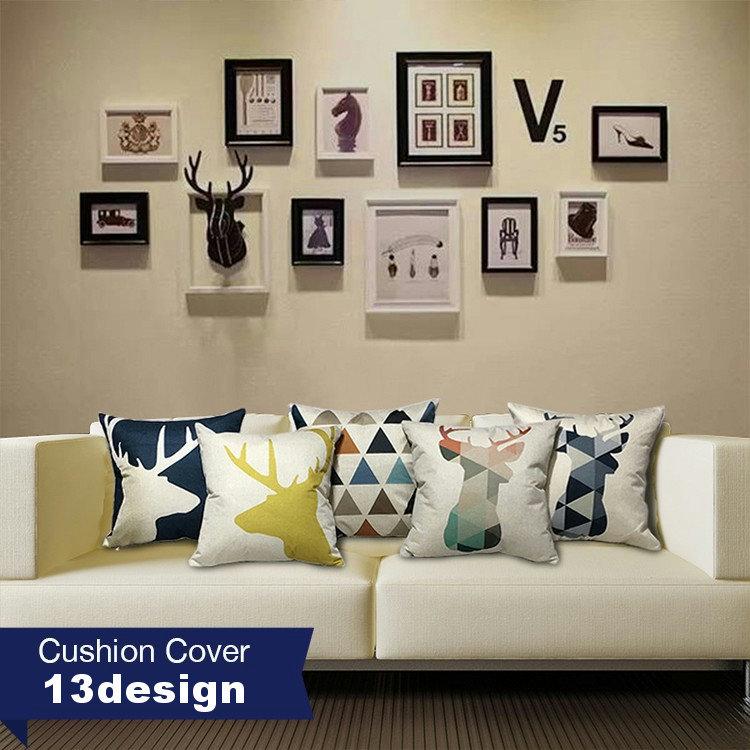 クッションカバー インテリア雑貨 45cm 正方形 四角 スクエア ファブリック カバーのみ 鹿 ファスナー 木 新作販売 植物 北欧風 おしゃれ 幾何学 動物