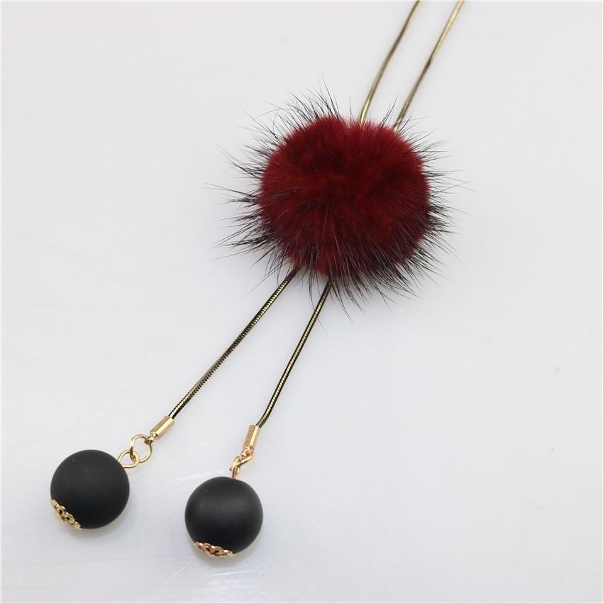 ネックレス ペンダント レディース アクセサリー ぽんぽん ふわふわ オリジナル ボール ラウンド型 かわいい 75センチ 冬 ダークカラー 長め プレゼ ロング