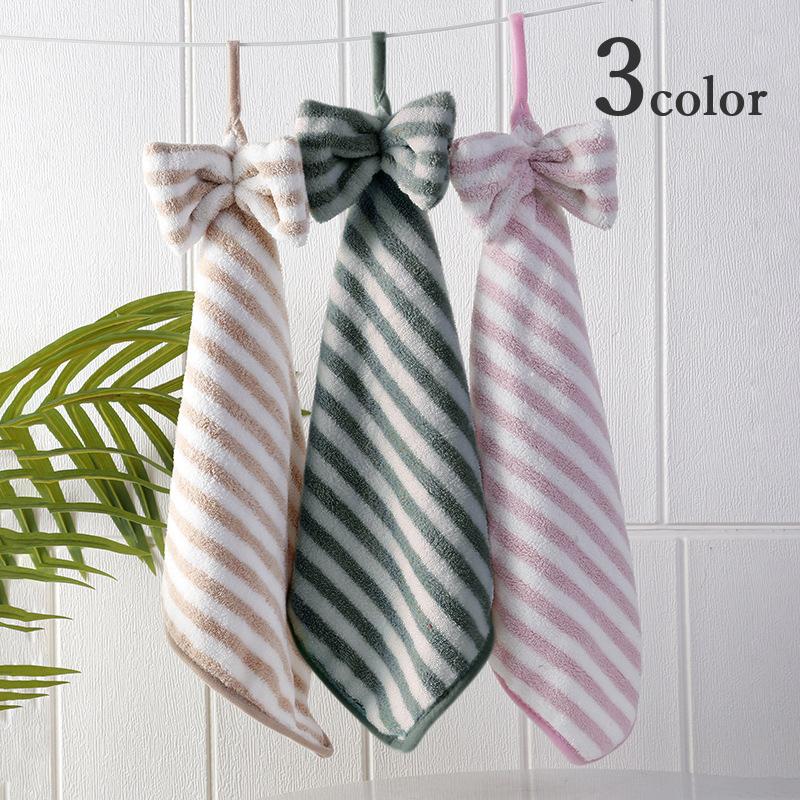 ハンドタオル 吊り下げ ループ付き 引っ掛け タオル 手拭きタオル 日用品 日用雑貨 キッチン 台所 洗面所 ストライプ柄 リボン かわいい おしゃれ Zak おとりよせ Com 通販 Yahoo ショッピング