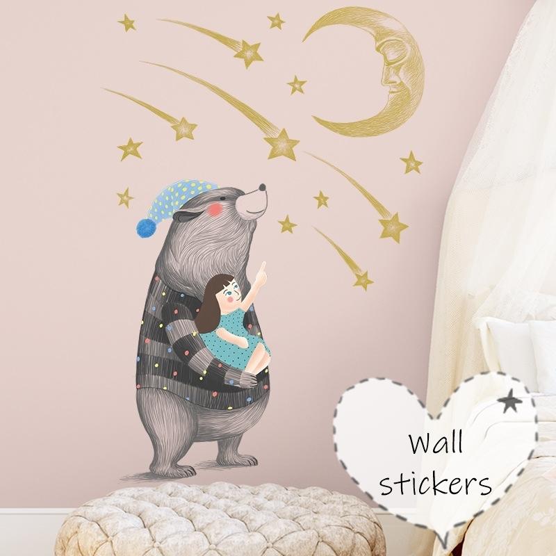ウォールステッカー 壁シール 壁装飾 クマ 女の子 月 星 イラスト カラフル 可愛い キュート ファンタジー風 メルヘン カジュアル 子供部屋 リビ Zak おとりよせ Com 通販 Yahoo ショッピング