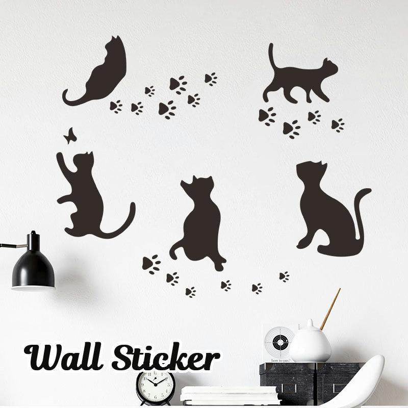 ウォールステッカー 壁紙シール シールタイプ 猫 ネコ ねこ キャット シルエット 足跡 フットプリント ルームデコレーション ウォールデコレーション Zak おとりよせ Com 通販 Yahoo ショッピング