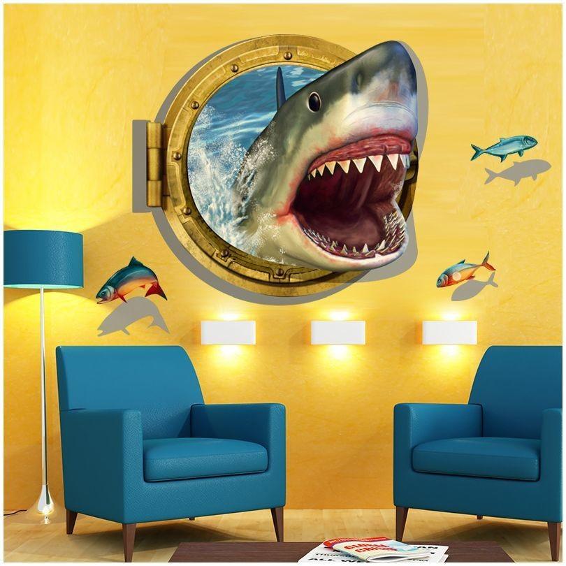 ウォールステッカー 壁紙シール 3D 立体的 飛び出す トリックアート だまし絵 サメ 鮫 シャーク 魚 ルームデコレーション ウォールデコレーション|mignonlindo|03
