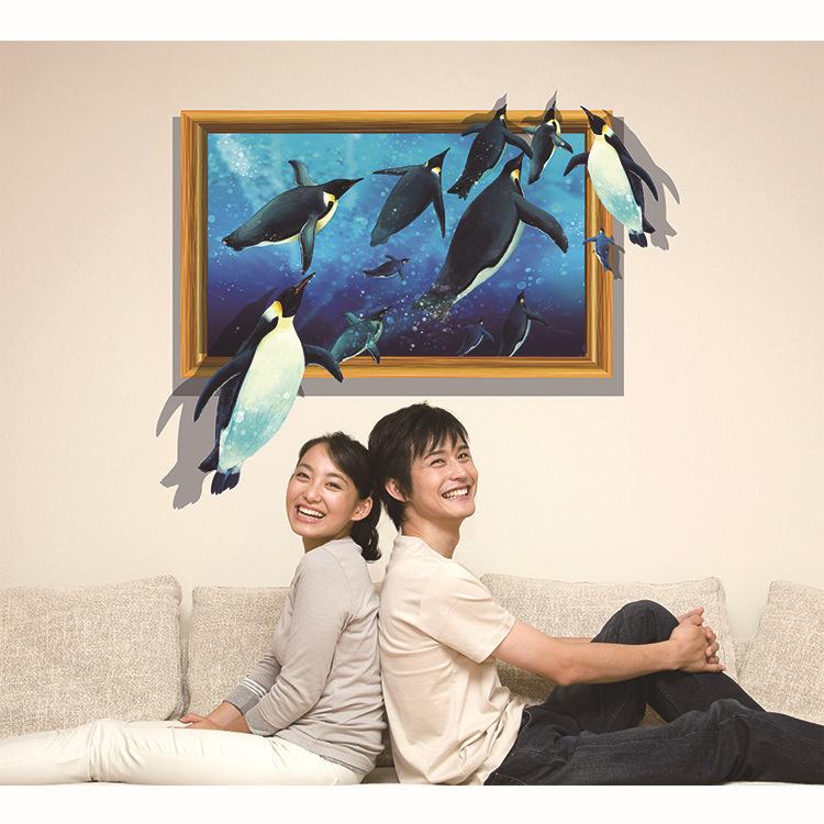 ウォールステッカー 海 ウォールシール 壁紙 壁シール 3d 立体 トリックアート だまし絵 壁デコ 壁面装飾 飛び出すペンギン 動物 アニマル イン オンラインショップ