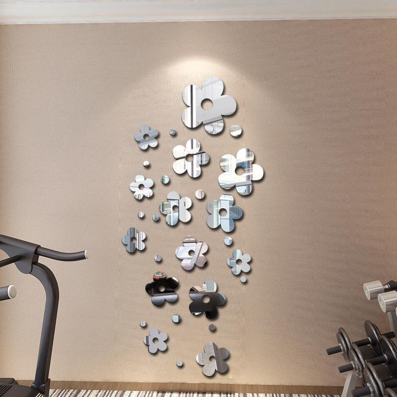 ウォールステッカー ミラーシール ミラーシート 鏡ステッカー 壁紙シール 貼る鏡 割れない フラワー お花 ルームデコレーション ウォールデ