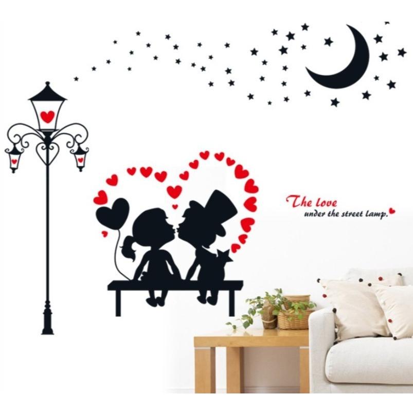 ウォールステッカー シール式 壁紙シール ハート カップル 影絵風 月 星 街灯 ランプ イラスト おしゃれ かわいい ウォールシール 壁面装飾 室内 Zak おとりよせ Com 通販 Yahoo ショッピング