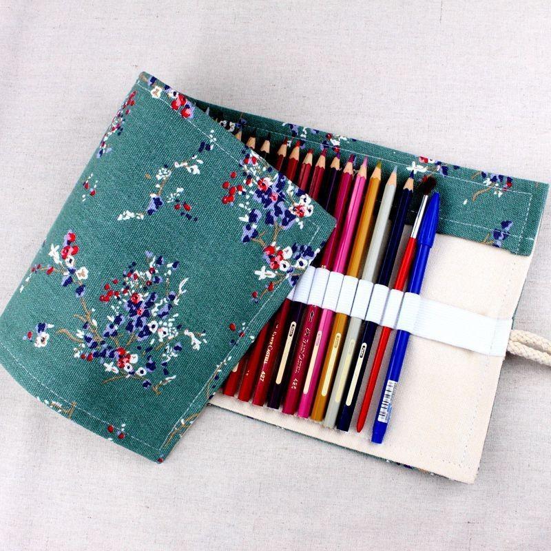 ペンケース ロールタイプ 筆箱 筆入れ 筆巻き 布製 紐タイプ 文房具 イラスト 花 フラワー 花柄 グリーン 緑 可愛い かわいい おしゃれ 通販激安