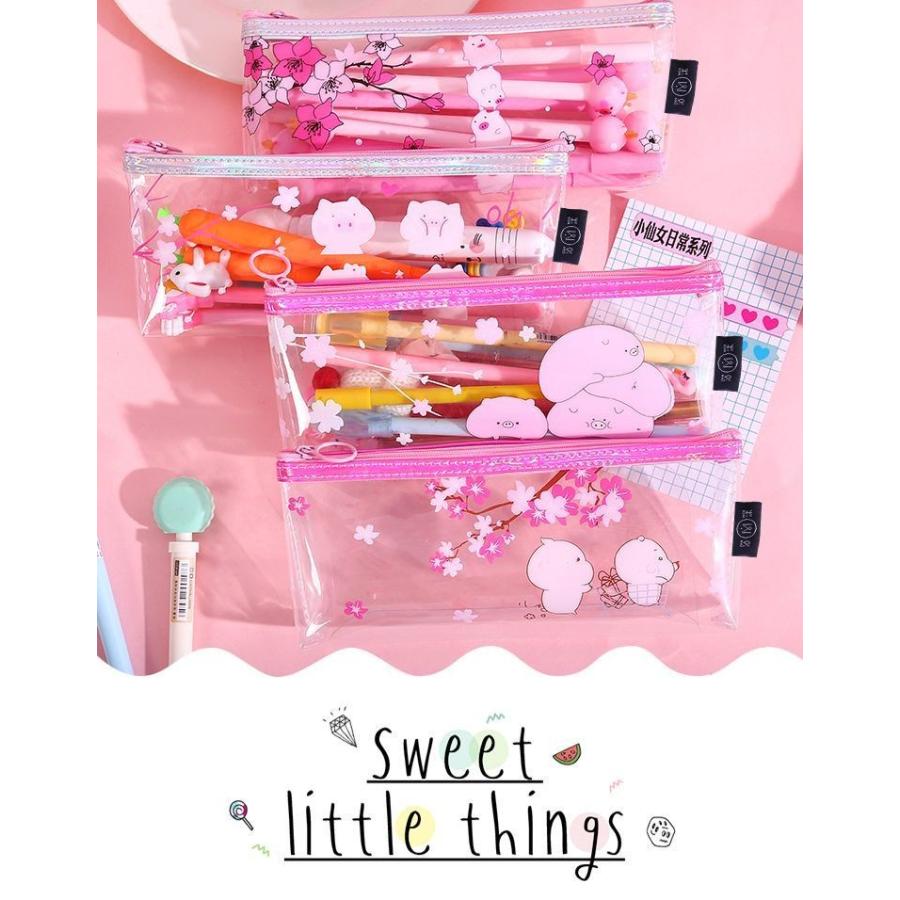 ペンケース 筆箱 雑貨 ステーショナリー 文房具 ビニール 透明 クリア ファスナー付き イラスト 花 フラワー ブタ かわいい Zak おとりよせ Com 通販 Yahoo ショッピング