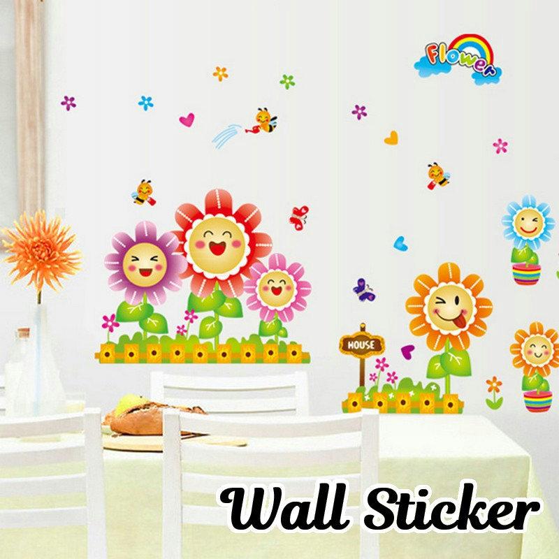 ウォールステッカー 壁紙シール シールタイプ 花 フラワー ひまわり ヒマワリ ハチ スマイル 虹 レインボー ルームデコレーション ウォールデコレー Zak 377 おとりよせ Com 通販 Yahoo ショッピング