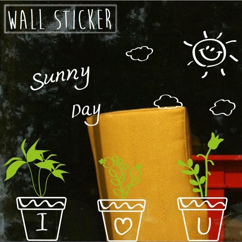 ウォールステッカー 窓ステッカー 壁ステッカー 壁紙シール シール式 植木鉢 リーフ 葉 文字入り 太陽 雲 インテリア雑貨 Diy 模様替え プチリ Zak おとりよせ Com 通販 Yahoo ショッピング