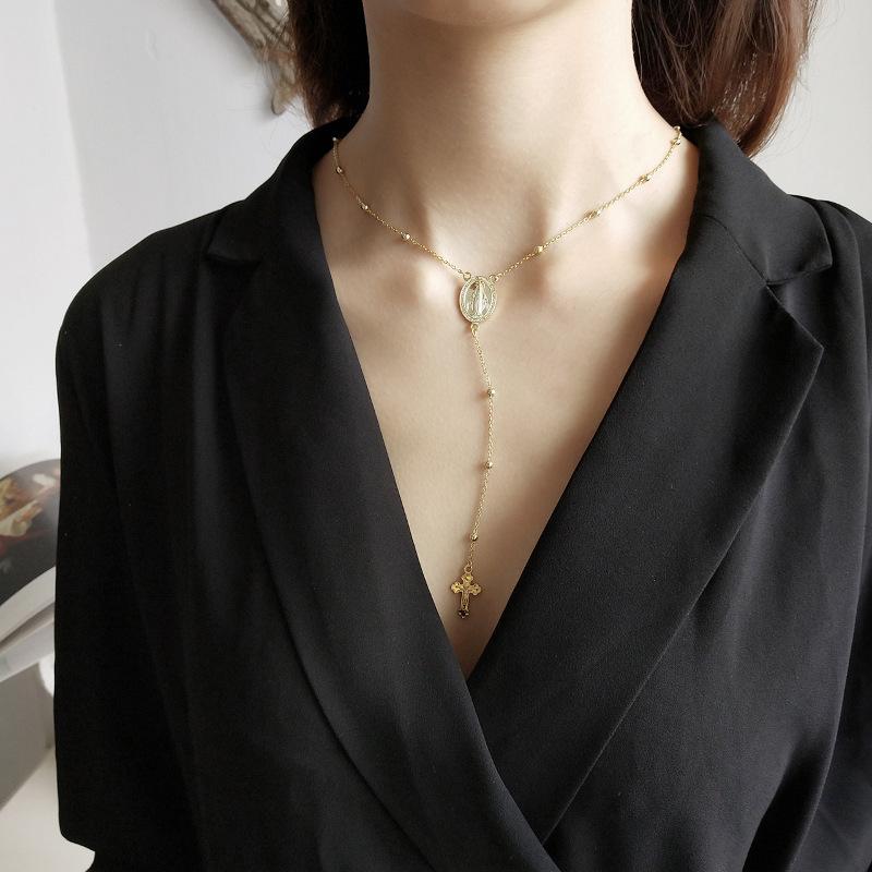 ネックレス ロザリオ風 アクセサリー マリア キリスト イエス クロス 十字架 ファッション小物 ジュエリー レディース プレート ビーズ チェーン Zak おとりよせ Com 通販 Yahoo ショッピング