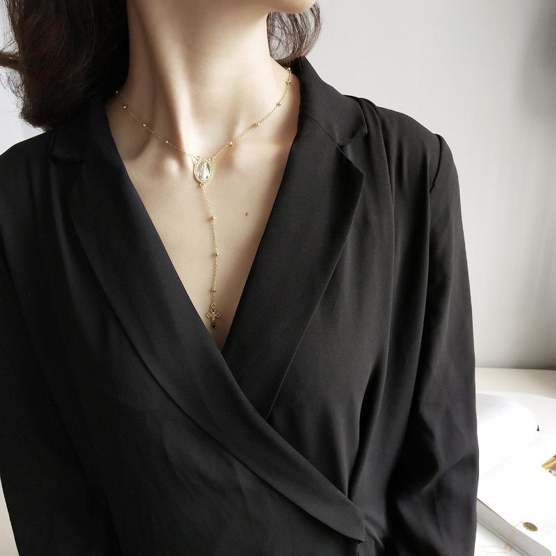 ネックレス ロザリオ風 アクセサリー マリア キリスト イエス クロス 十字架 ファッション小物 ジュエリー レディース プレート ビーズ チェーン Zak おとりよせ Com 通販 Yahoo ショッピング