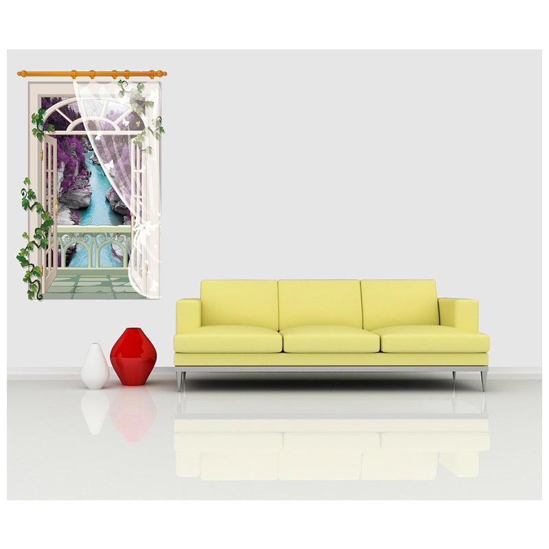 ウォールステッカー ウォールシール 川 渓谷 風景画 綺麗 窓辺 窓際 壁紙シール トリックアート 壁装飾 壁シール 立体的 だまし絵 3d 壁面装飾 割引も実施中