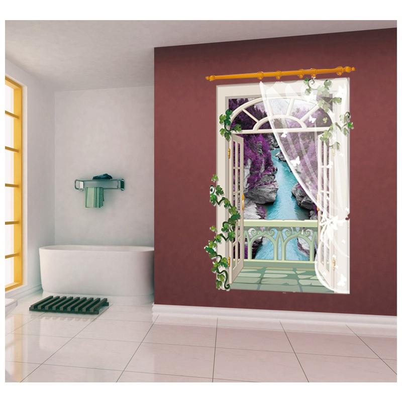 ウォールステッカー ウォールシール 川 渓谷 風景画 綺麗 窓辺 窓際 壁紙シール トリックアート 壁装飾 壁シール 立体的 だまし絵 3d 壁面装飾 割引も実施中