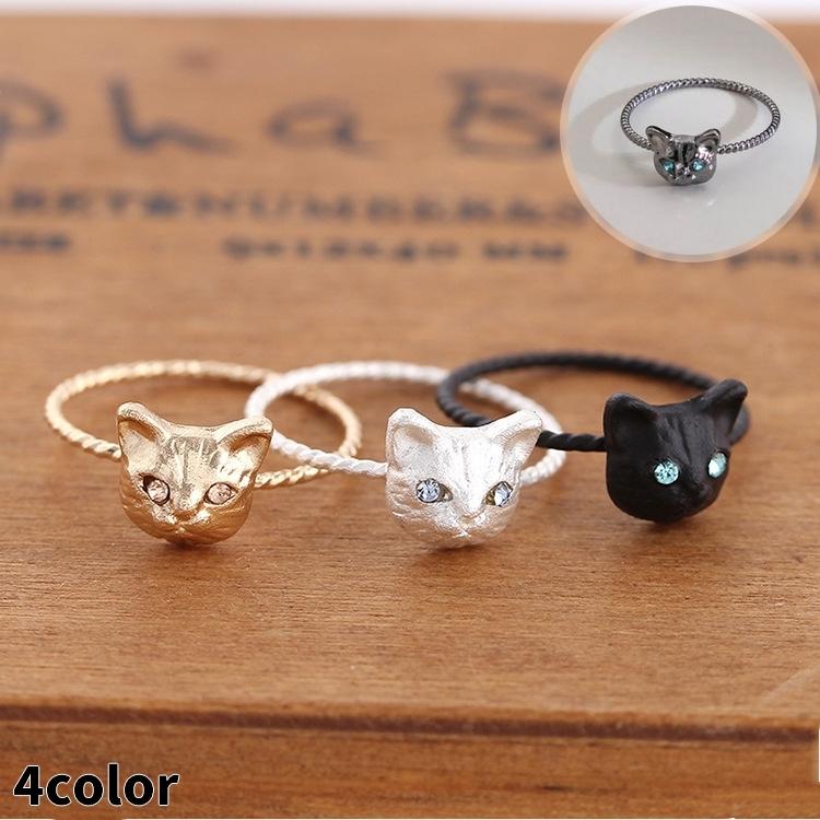 輝く高品質な 指輪 リング レディース アクセサリー 猫 ねこ 立体的 細いリング 黒 ブラック 銀 シルバー 金 ゴールド 個性的 おしゃれ かわいい