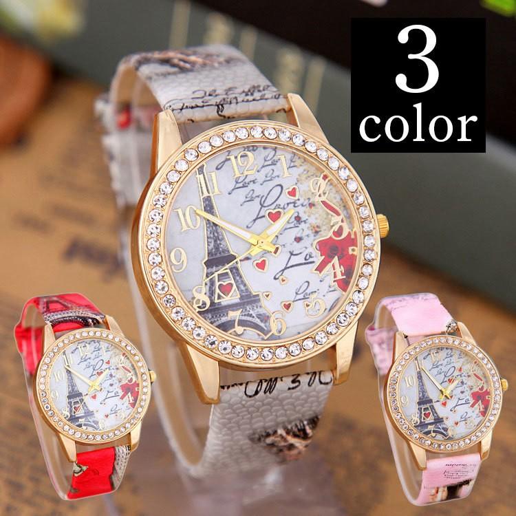 腕時計 レディース ファッション小物 アナログ ベルト 円 ラウンド エッフェル塔デザイン ラインストーン アンティーク風 レトロ かわいい カジュア Zak おとりよせ Com 通販 Yahoo ショッピング