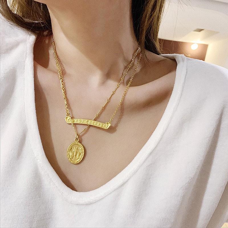 ネックレス ペンダント コイン 文字プレート 2重 2連 レディース アクセサリー お洒落 可愛い ゴールドカラー ショートネックレス Zak おとりよせ Com 通販 Yahoo ショッピング