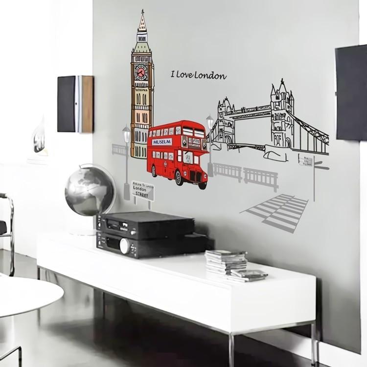 ウォールステッカー 壁紙シール 壁装飾 インテリア 手書き風 ロンドン 名所 バス 橋 時計台 ベットルーム 寝室 リビング 居間 Diy 模様替え Zak 533 おとりよせ Com 通販 Yahoo ショッピング
