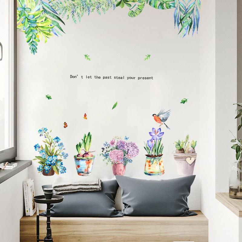 オープニング大放出セール ウォールステッカー ウォールシール 壁紙ステッカー 壁紙シール 絵画風 手書き風 花 木 鳥 蝶 鉢植え 葉っぱ 英語 英文 壁面装飾 壁デコレーショ Supplystudies Com