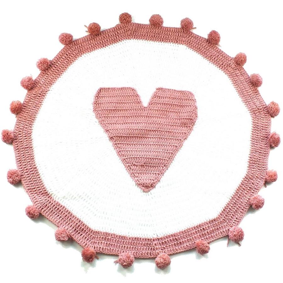 ベビー ブランケット 毛布 ラウンドマット ラグ 敷き毛布 ニット 手編み風 円形 サークル ボンボン ポンポン ハート シンプル 直径90cm ツー Zak おとりよせ Com 通販 Yahoo ショッピング