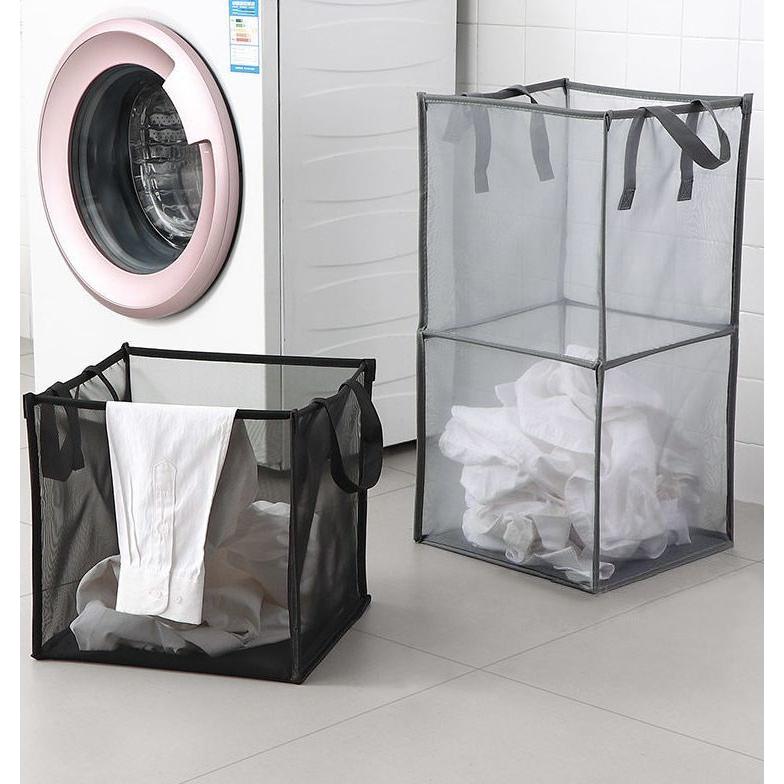 ランドリーバスケット 四角 折りたたみ スクエア 洗濯かご ポップアップ 収納 メッシュ シンプル おしゃれ おもちゃ入れ 取っ手付き 洗濯物