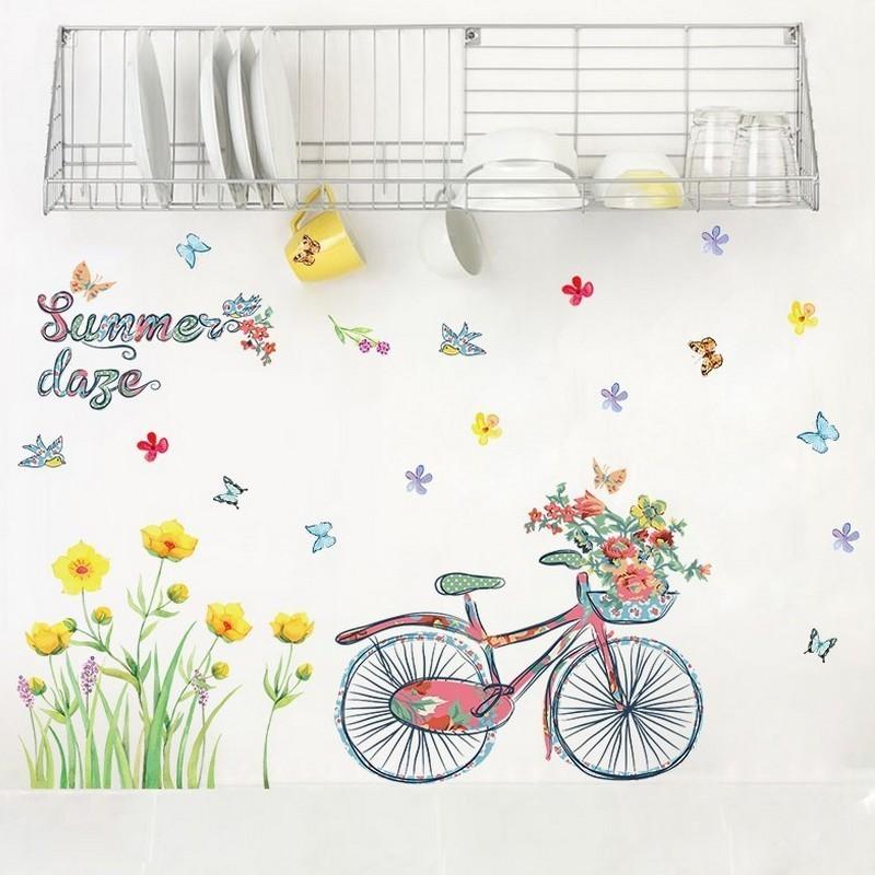 ウォールステッカー 壁紙シール 自転車 花 蝶 バタフライ 手書きイラストタッチ ルームデコレーション ウォールデコレーション おしゃれ 寝室 リビン Zak おとりよせ Com 通販 Yahoo ショッピング
