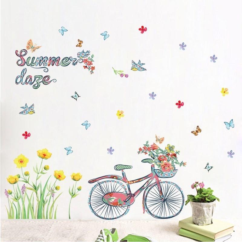 ウォールステッカー 壁紙シール 自転車 花 蝶 バタフライ 手書きイラストタッチ ルームデコレーション ウォールデコレーション おしゃれ 寝室 リビン Zak おとりよせ Com 通販 Yahoo ショッピング
