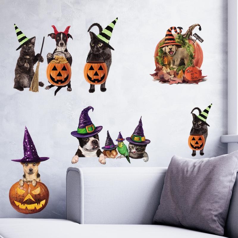 22 新作 ウォールステッカー ハロウィン 実写 犬 猫 アニマル 魔法使い かぼちゃ Halloween 子供部屋 壁 壁紙シール パーティ イベント インテリ Supplystudies Com