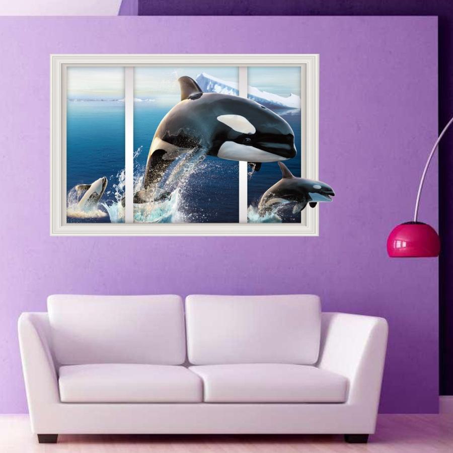 ウォールステッカー 壁紙 壁紙シール ルームデコレーション 壁装飾 トリックアート ３d 立体的 だまし絵 窓 海 シャチ 異国 かっこいい きれい Zak おとりよせ Com 通販 Yahoo ショッピング