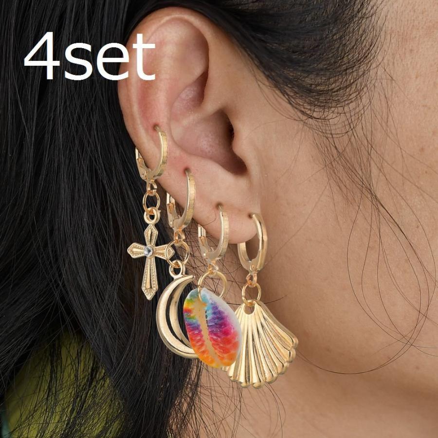 イヤリング 4点セット アクセサリー 貝殻 シェル 十字架 クロス 月 ムーン レディース ラインストーン 夏 海 デート かわいい ゴールドカラー Zak おとりよせ Com 通販 Yahoo ショッピング