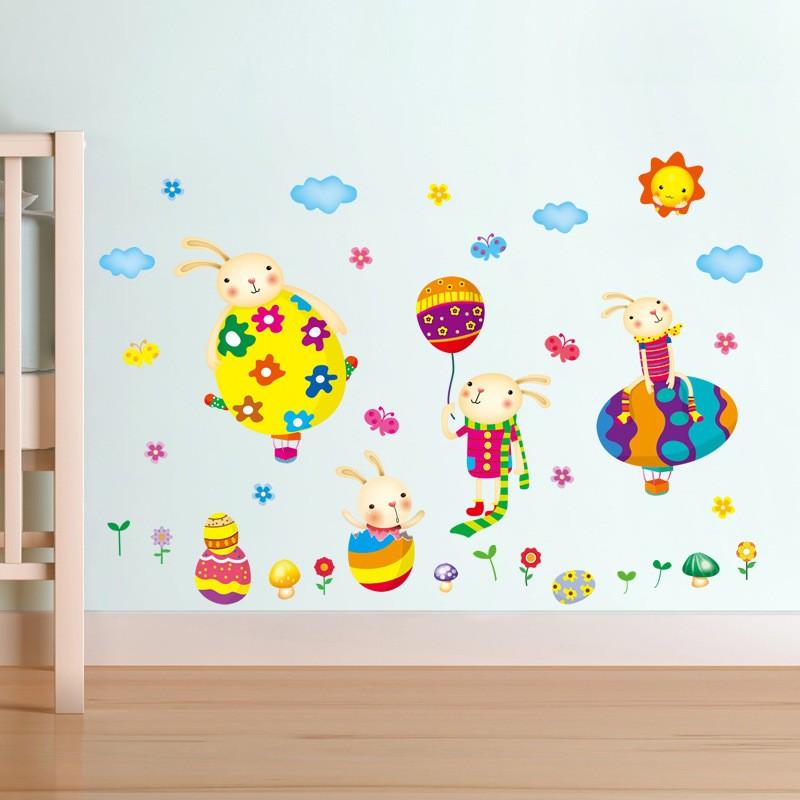 ウォールステッカー ウォールシール 壁シール 壁紙シール 壁面装飾 壁装飾 室内装飾 ウサギ ラビット お花 フラワー 気球 風船 バルーン カラフル Zak 840 おとりよせ Com 通販 Yahoo ショッピング