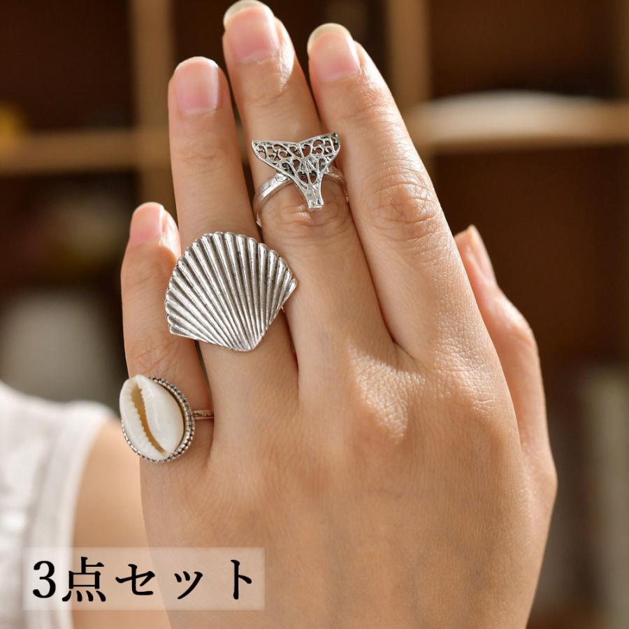 指輪 3点セット リング アクセサリー レディース 貝殻 シェル クジラ 海 おしゃれ シルバーカラー マリンテイスト ボヘミアン風 ビーチ 存在感 Zak おとりよせ Com 通販 Yahoo ショッピング