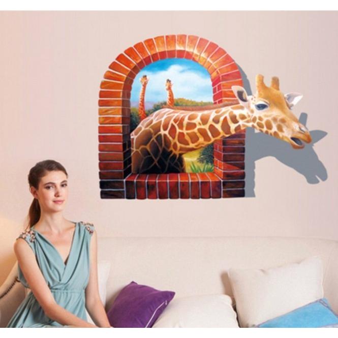 一部予約販売 ウォールステッカー 壁紙シール 壁飾り トリックアート キリン 窓 イラスト 絵画風 カラフル カジュアル 大きめ 可愛い キュート 楽しい 面白い Supplystudies Com