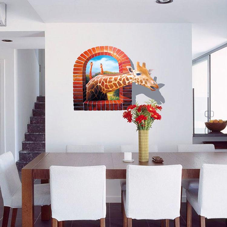 一部予約販売 ウォールステッカー 壁紙シール 壁飾り トリックアート キリン 窓 イラスト 絵画風 カラフル カジュアル 大きめ 可愛い キュート 楽しい 面白い Supplystudies Com