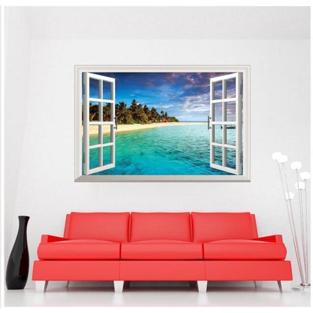 定期入れの ウォールステッカー 壁紙シール だまし絵風 トリックアート風 海辺 南の島 風景 壁面装飾 室内装飾 おしゃれ かわいい インテリア雑貨 模様替え D Supplystudies Com