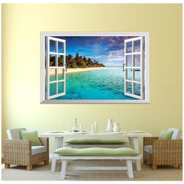 定期入れの ウォールステッカー 壁紙シール だまし絵風 トリックアート風 海辺 南の島 風景 壁面装飾 室内装飾 おしゃれ かわいい インテリア雑貨 模様替え D Supplystudies Com