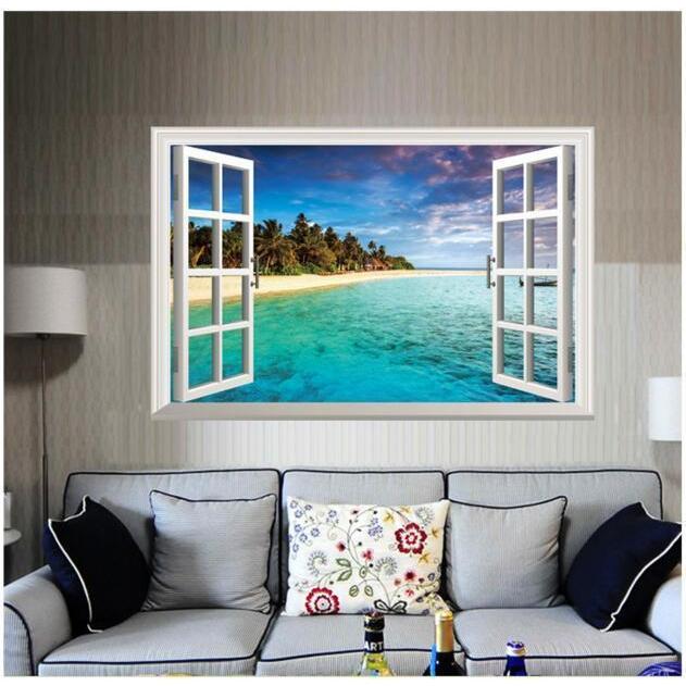 定期入れの ウォールステッカー 壁紙シール だまし絵風 トリックアート風 海辺 南の島 風景 壁面装飾 室内装飾 おしゃれ かわいい インテリア雑貨 模様替え D Supplystudies Com
