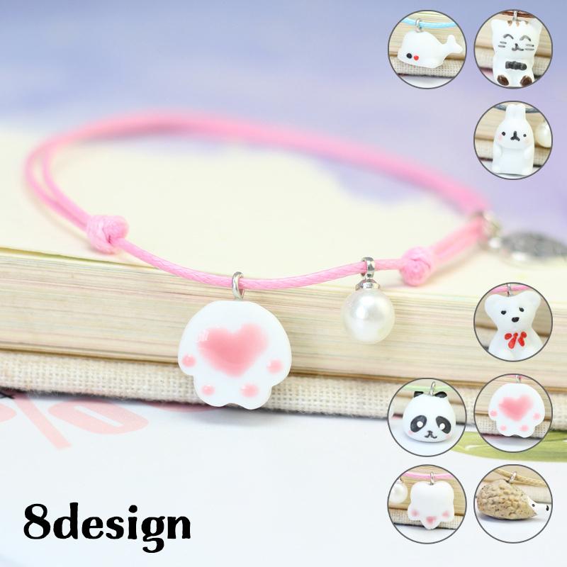 ブレスレット アクセサリー 子供用 キッズ レディース 女の子 紐 イルカ 肉球 ネコ ウサギ パンダ クマ ハリネズミ かわいい 調節可能 フェイク Zak 128 おとりよせ Com 通販 Yahoo ショッピング